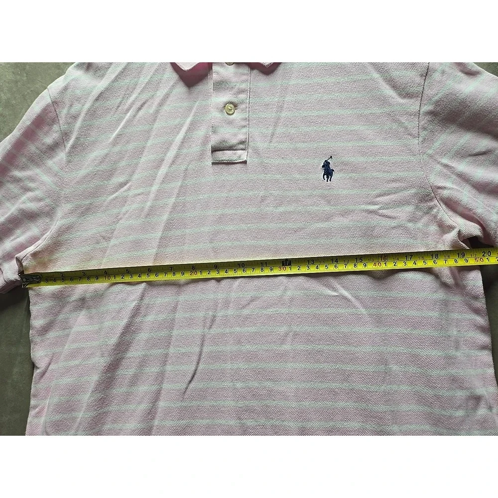 Ralph Lauren Polo Shirt Mens Large Pink Striped Pony Short Sleeve
